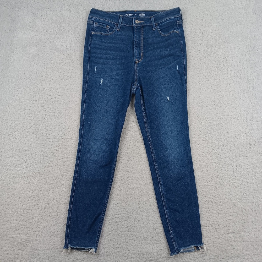 Old Navy Jean Rockstar Super Skinny Women 10 Blue 360 Stretch Raw Hem 410849-00